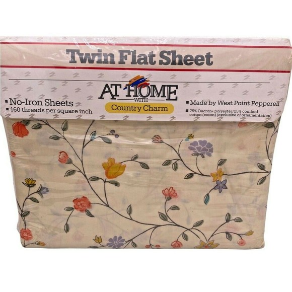 Sheet TWIN Flat Country Charm Amanda Flower 160 Thread Count Vintage Pepperell - Picture 4 of 7